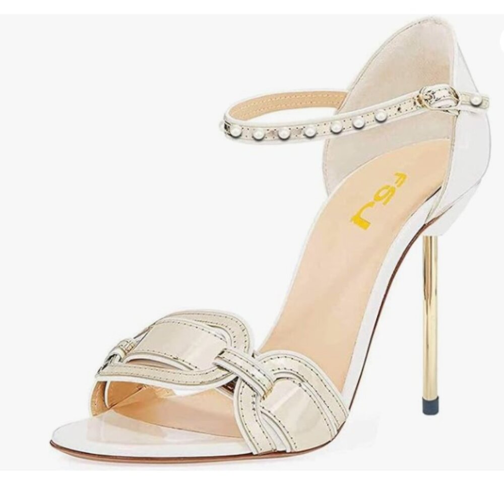 FSJ White Chic Stiletto High Heel Sandal Open Toe Ankle Strap Buckled Shoe